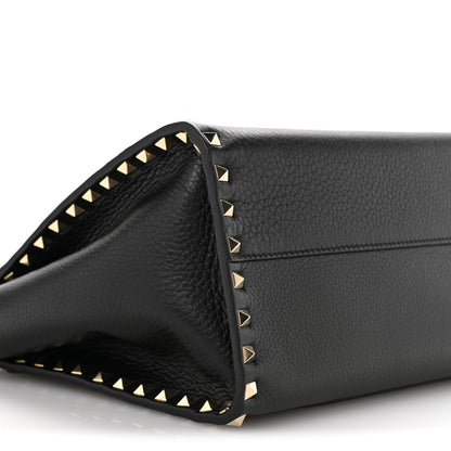 Valentino Garavani Pebbled Calfskin Rockstud Double Handle Tote  Black 8 of 9