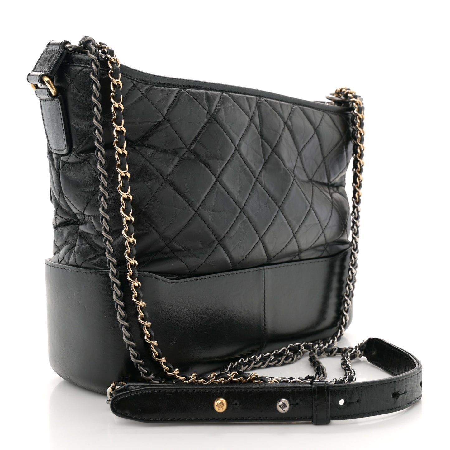 Aged Calfskin Quilted Medium Gabrielle Hobo Black