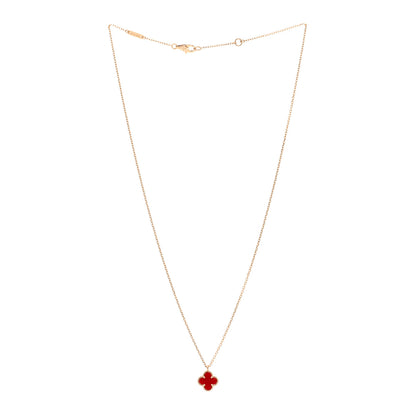 Van Cleef & Arpels 18K Rose Gold Carnelian Sweet Alhambra Pendant Necklace 3 of 4