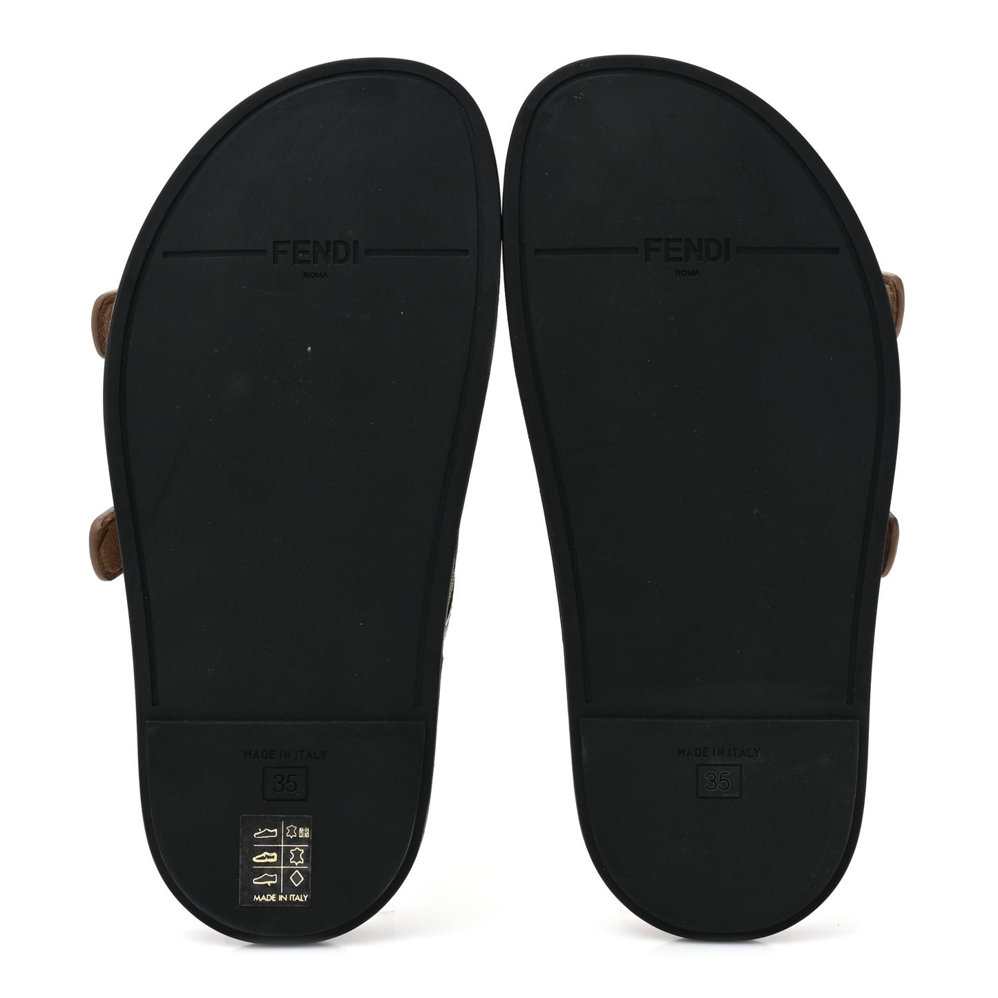 Fabric Jacquard Nappa FF Womens Fendi Feel Buckled Slide Sandals 35 Tobacco Black Miele Scuro