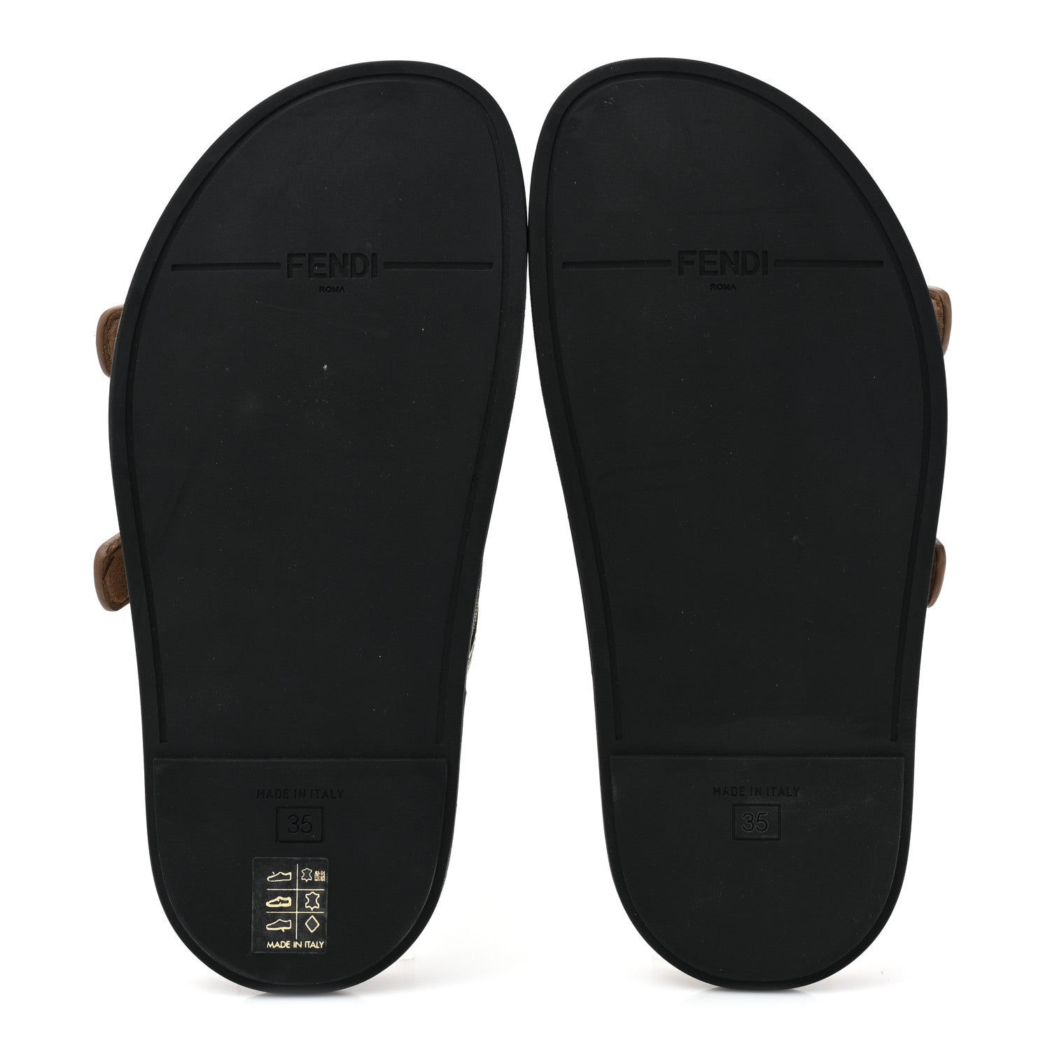 Fendi Fabric Jacquard Nappa FF Womens Fendi Feel Buckled Slide Sandals 35 Tobacco Black Miele Scuro 5 of 8