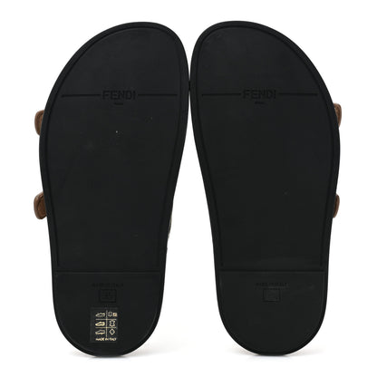 Fendi Fabric Jacquard Nappa FF Womens Fendi Feel Buckled Slide Sandals 35 Tobacco Black Miele Scuro 5 of 8