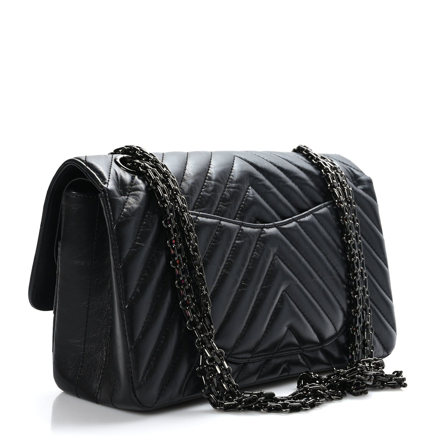 Aged Calfskin Chevron Quilted 2.55 Reissue 225 Flap So Black