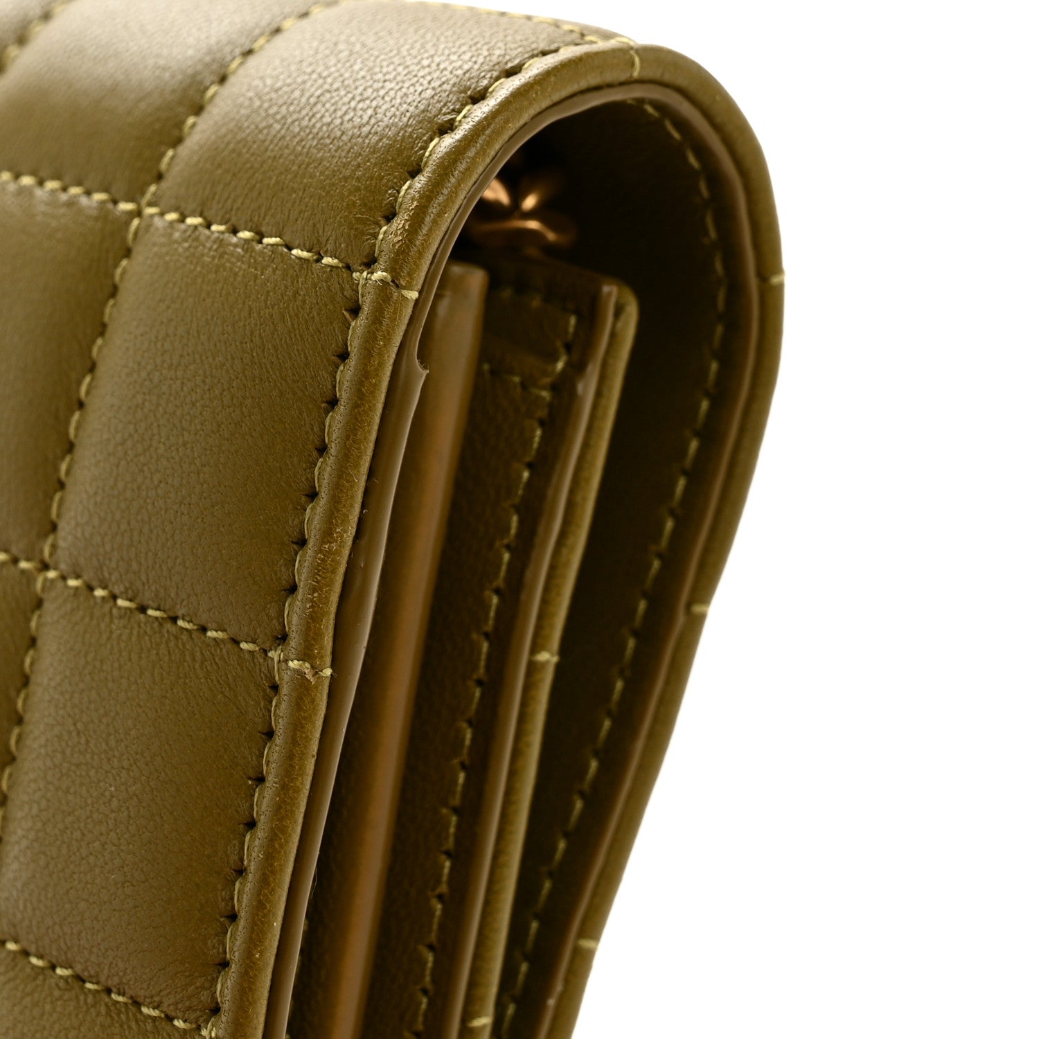 Saint Laurent Lambskin Carre Quilted Cassandre Chain Wallet Olive Drab 13 of 14