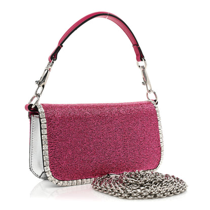 Valentino Garavani Swarovski Crystal Embroidered Vlogo Small Loco Shoulder Bag Crystal Magenta Silver 3 of 11