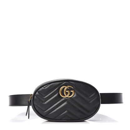 Gucci Calfskin Matelasse GG Marmont Belt Bag 85 34 Black 1 of 10