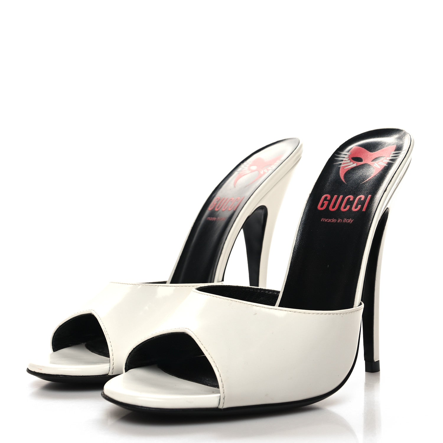Gucci Polished Calfskin Scarlet High Heel Slide Sandals 39 Great White 3 of 11