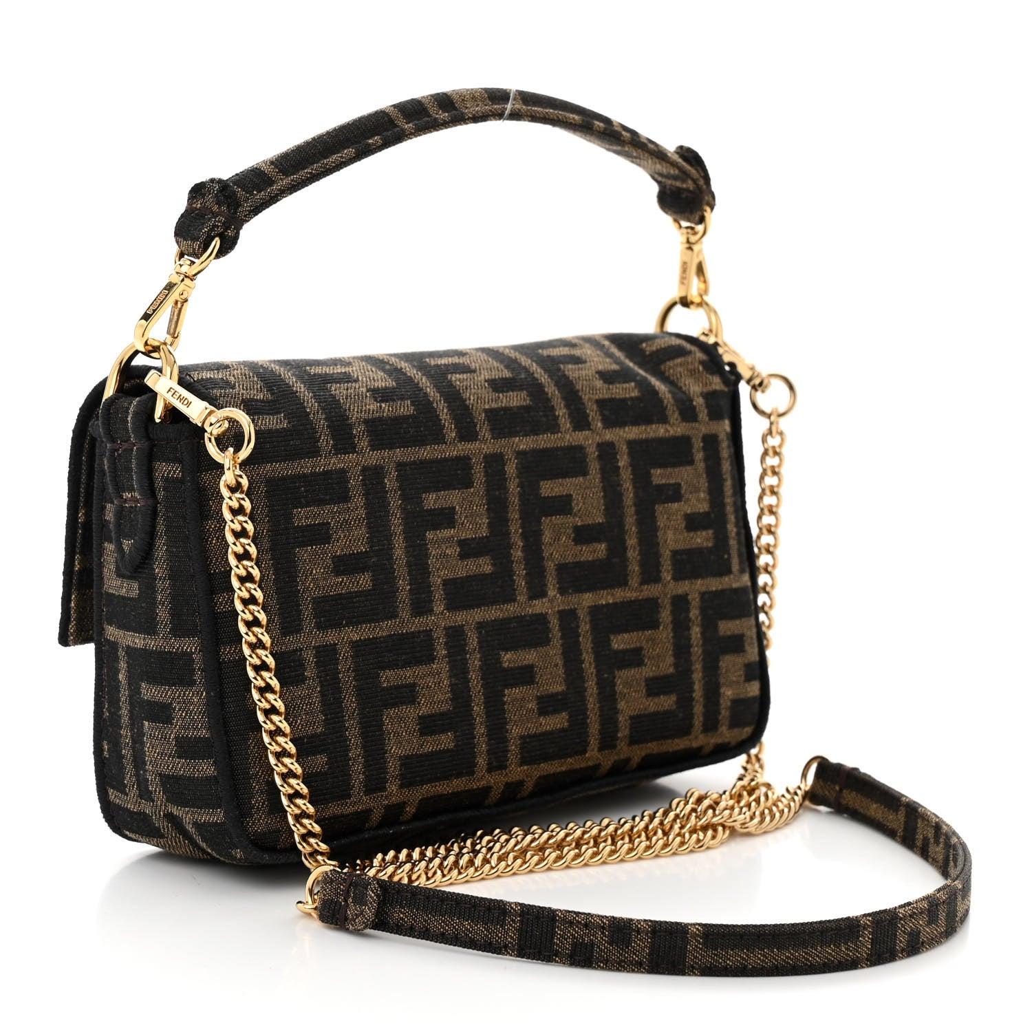 Fendi Fabric Jacquard FF 1974 Mini Baguette Tobacco Moro Black 3 of 12