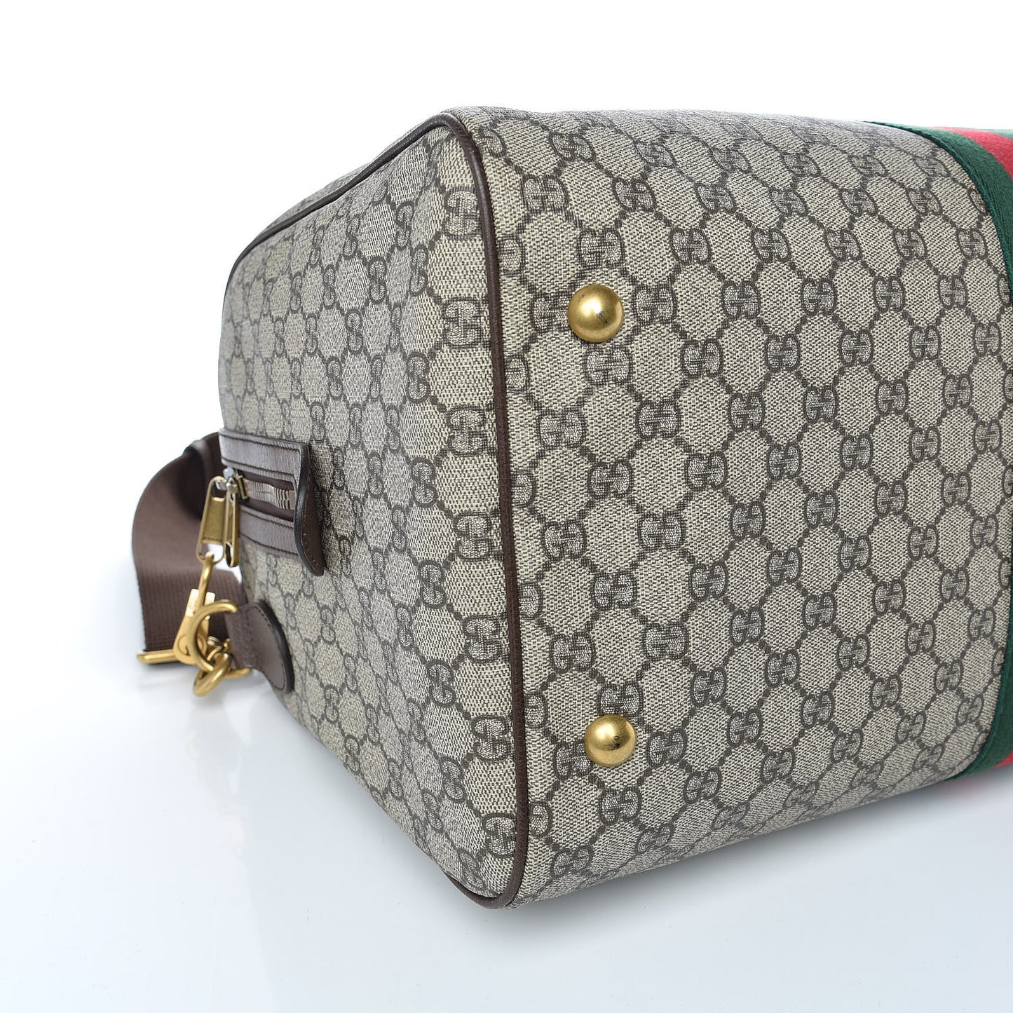 GG Supreme Monogram Textured Dollar Calfskin Web Medium Ophidia Carry-On Duffle Bag Beige Ebony New Acero