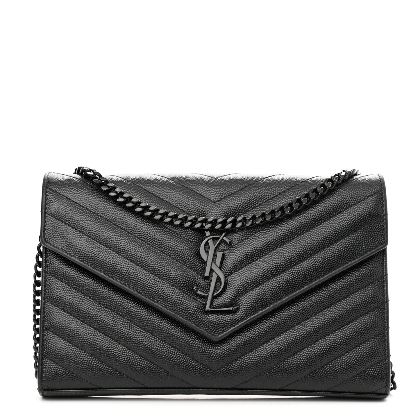 Grain De Poudre Matelasse Chevron Monogram Monochrome Chain Wallet Black