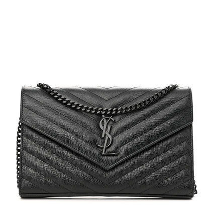 Saint Laurent Grain De Poudre Matelasse Chevron Monogram Monochrome Chain Wallet Black 1 of 10