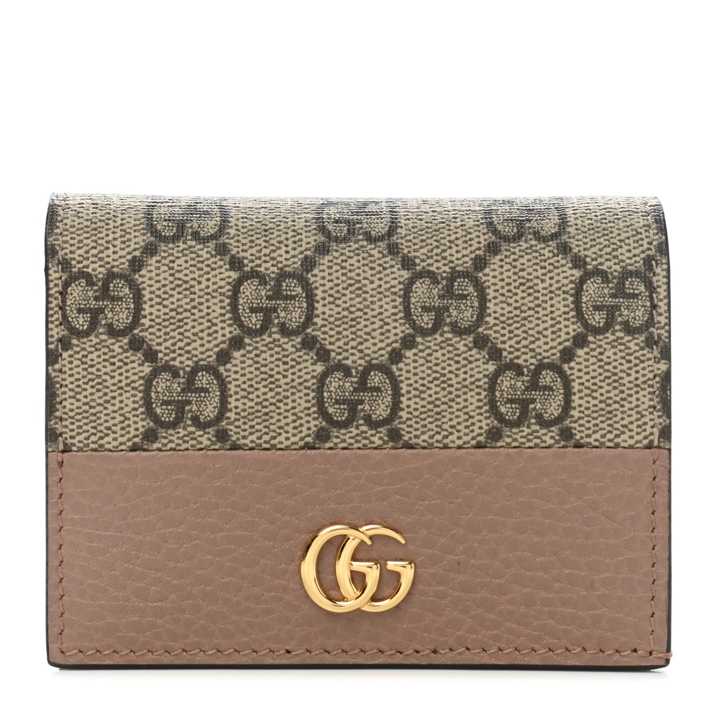 Dollar Calfskin GG Supreme Monogram GG Marmont Card Case Porcelain Rose Beige Ebony