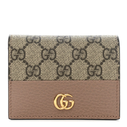 Gucci Dollar Calfskin GG Supreme Monogram GG Marmont Card Case Porcelain Rose Beige Ebony 1 of 8