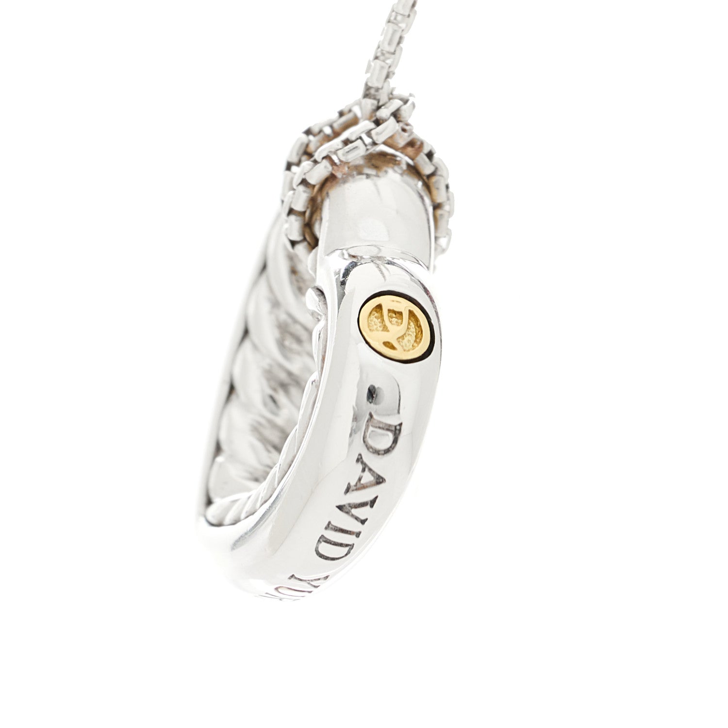 David Yurman Sterling Silver 18K Yellow Gold Open Heart Cable Necklace 5 of 7
