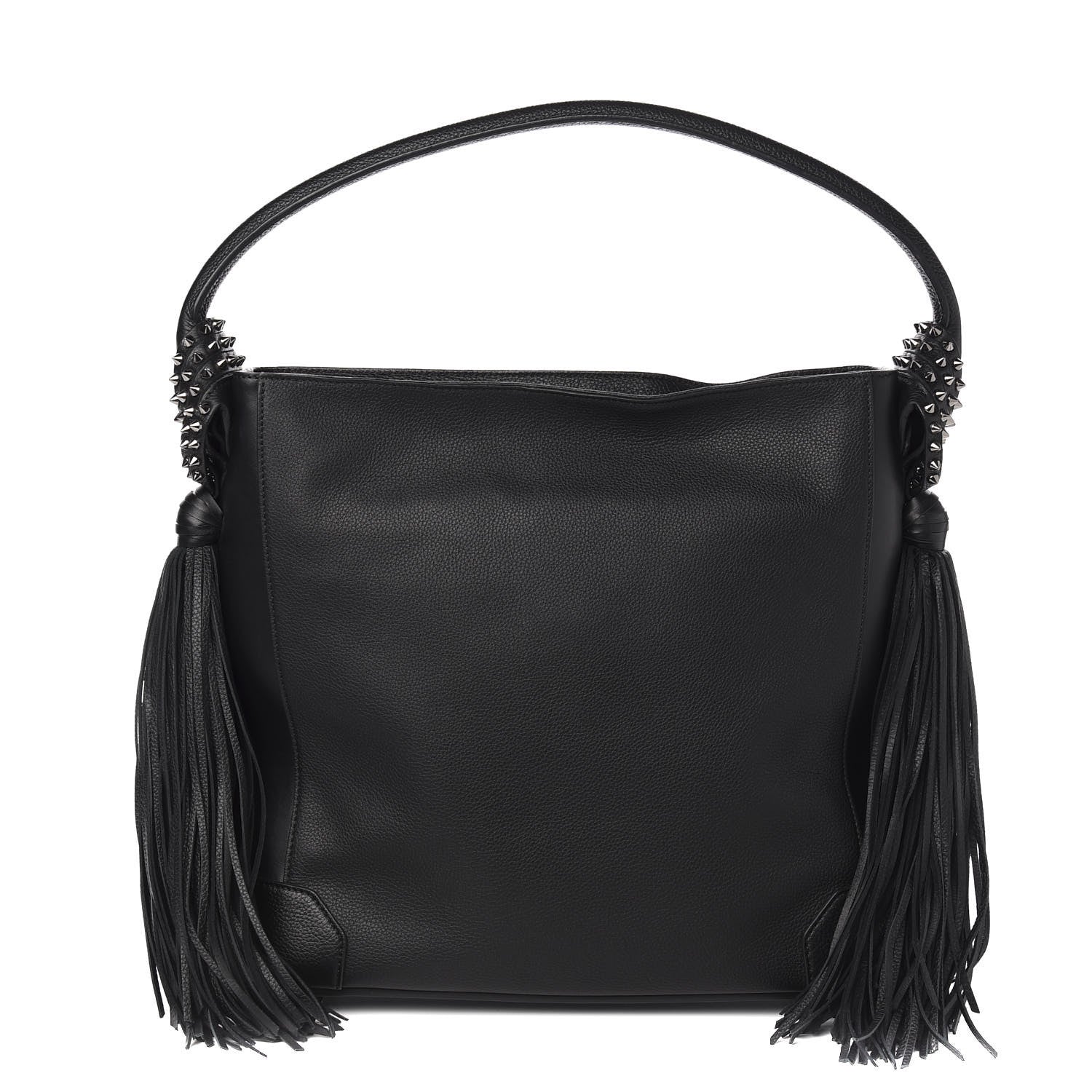Christian Louboutin Empire Calf Spikes Fringe Eloise Hobo Black 2 of 8