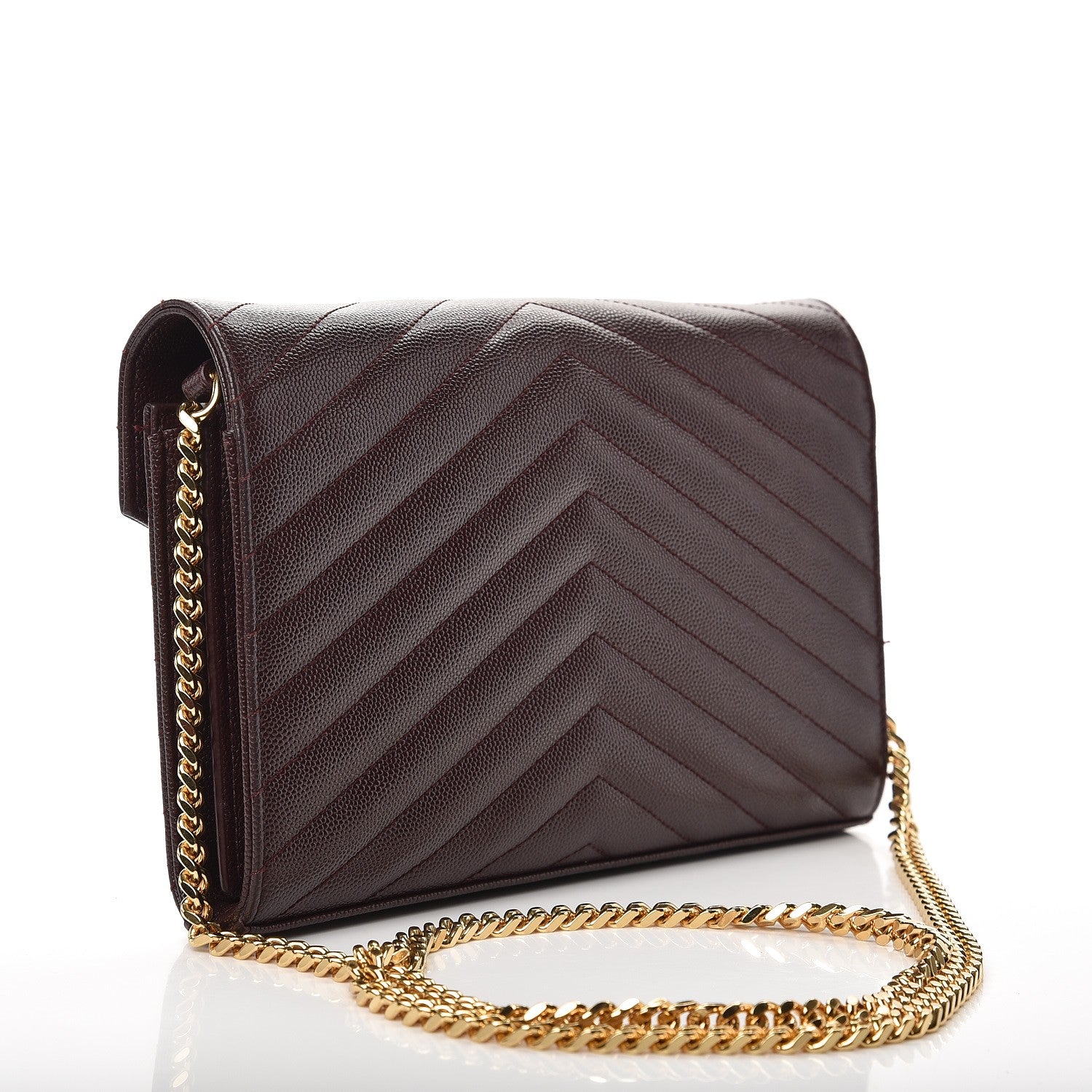Saint Laurent Grain De Poudre Matelasse Chevron Monogram Chain Wallet Burgundy 3 of 10