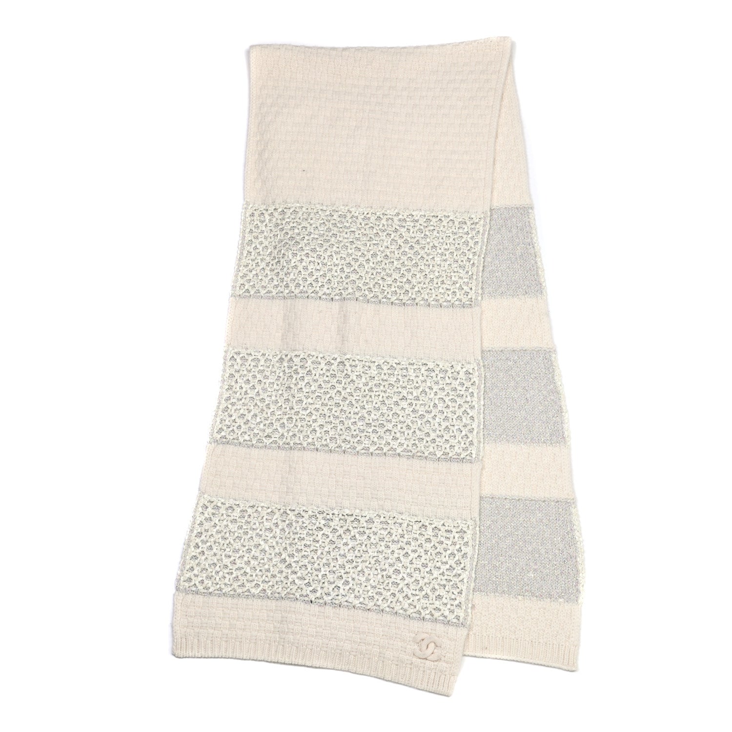 Chanel Cashmere Cotton Lurex CC Scarf Beige 2 of 6