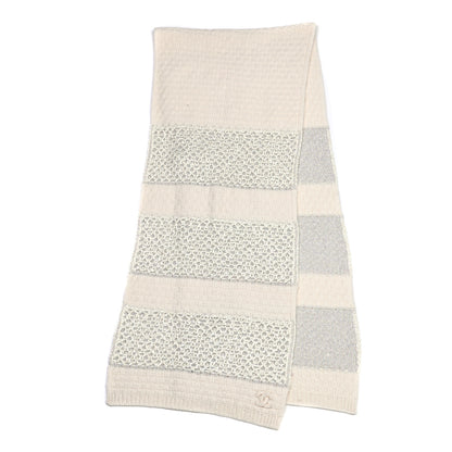 Chanel Cashmere Cotton Lurex CC Scarf Beige 2 of 6