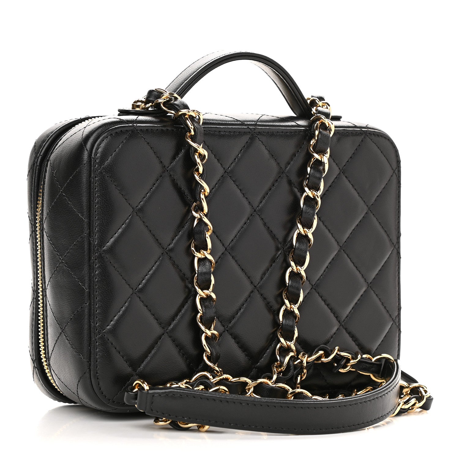 Chanel Lambskin Metal Quilted Golden Plate Vanity Case Black Golden Plate Vanity Case Black Gold 3 of 10