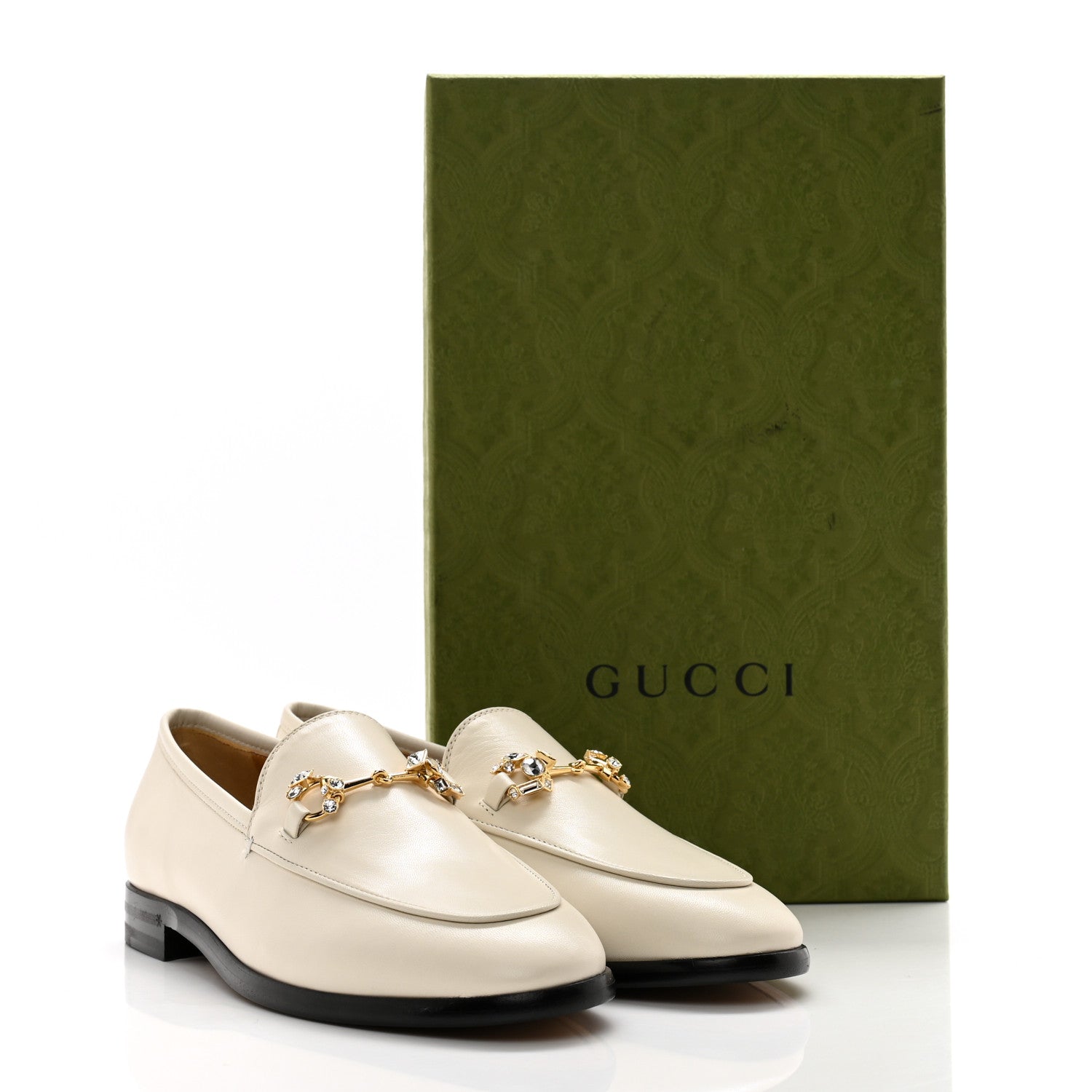 Gucci Malaga Kid Crystal Horsebit Womens Jordaan Loafers 36.5 Mystic White 9 of 9