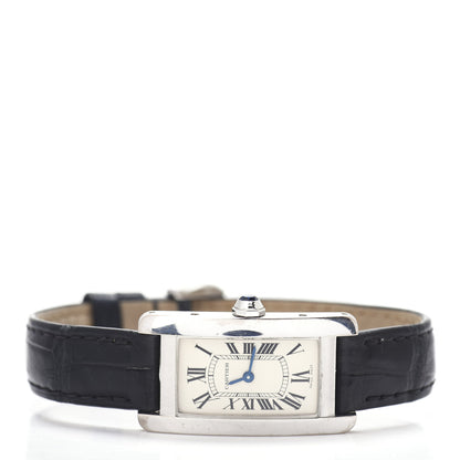 Cartier 18K White Gold Alligator 19mm Tank Americaine Quartz Watch 3 of 14