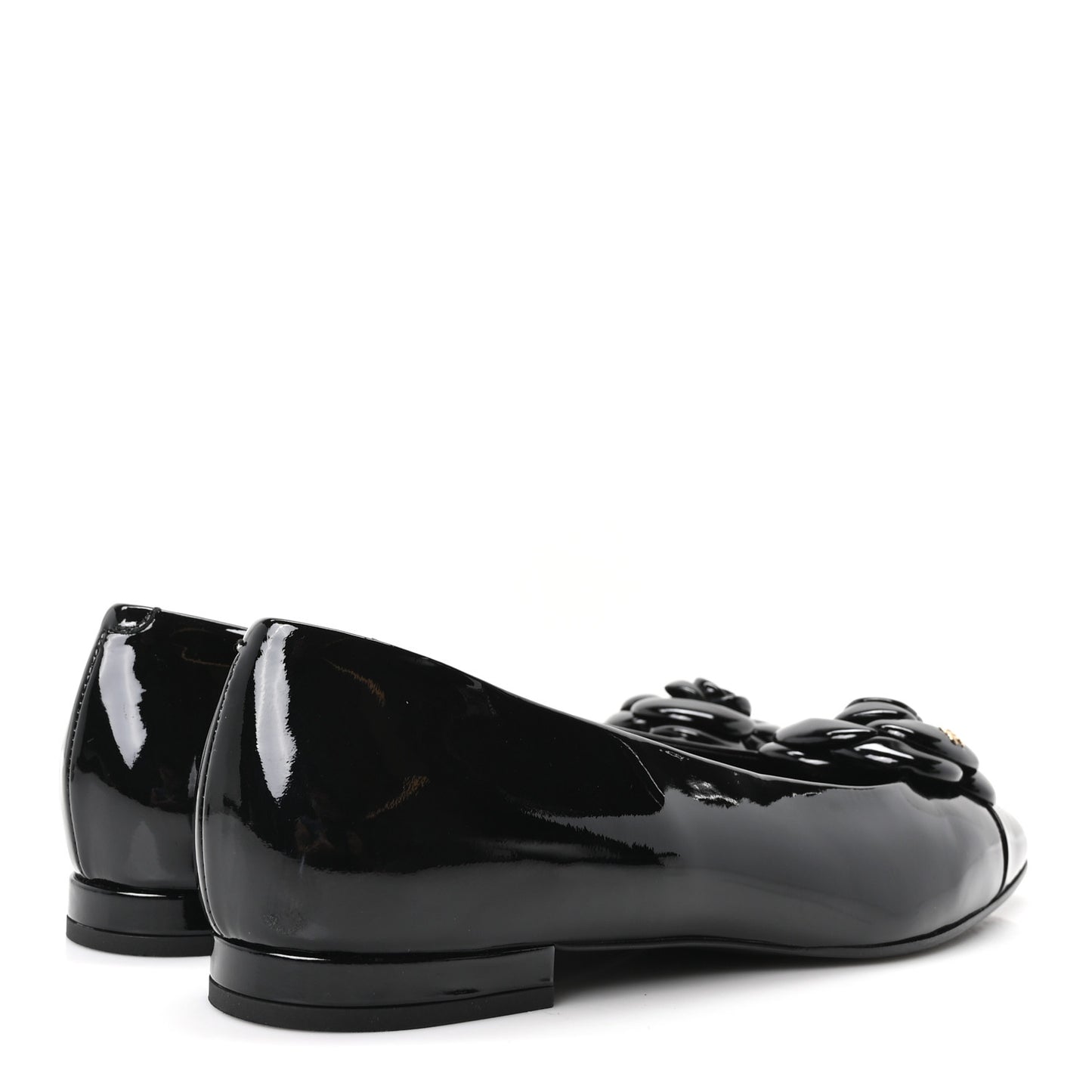 Patent Camellia Ballerina Flats  40 Black