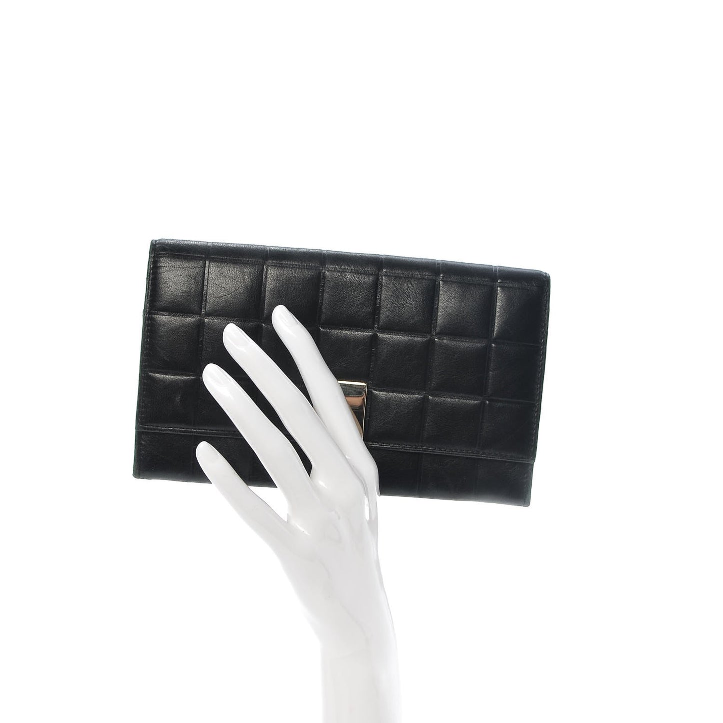 Lambskin Quilted Chocolate Bar Long Wallet Black