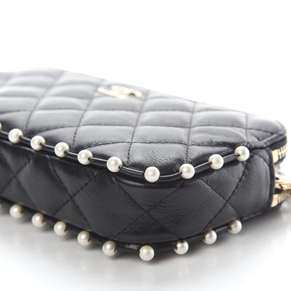 Chanel Calfskin Quilted Pearl Small Clutch With Chain Black 9 of 9