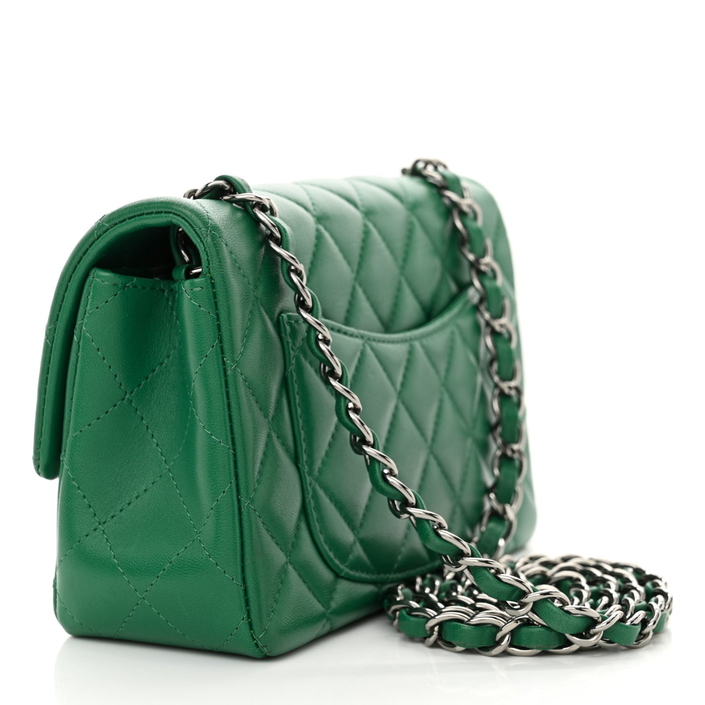 Lambskin Quilted Mini Rectangular Flap Dark Green
