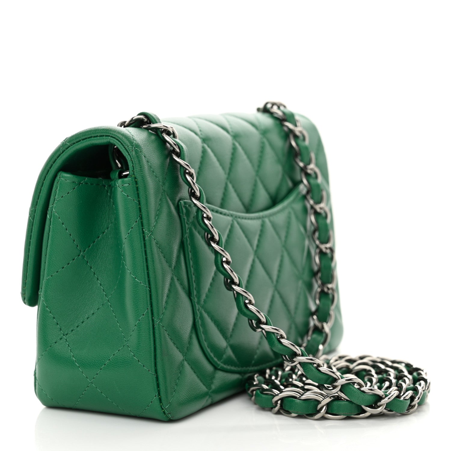 Chanel Lambskin Quilted Mini Rectangular Flap Dark Green 3 of 12