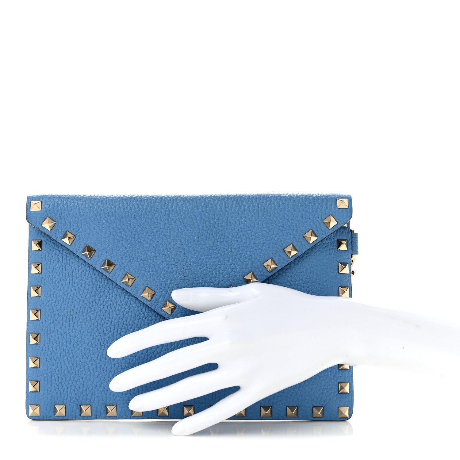 Valentino Garavani Pebbled Calfskin Medium Rockstud Envelope Flat Wristlet Pouch Denim 2 of 7