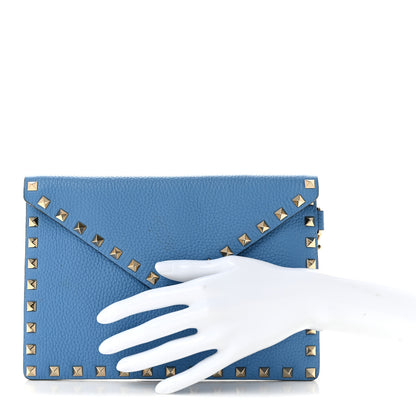 Valentino Garavani Pebbled Calfskin Medium Rockstud Envelope Flat Wristlet Pouch Denim 2 of 7
