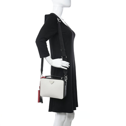 Prada Saffiano Mens Brique Crossbody Bag White Black 2 of 11