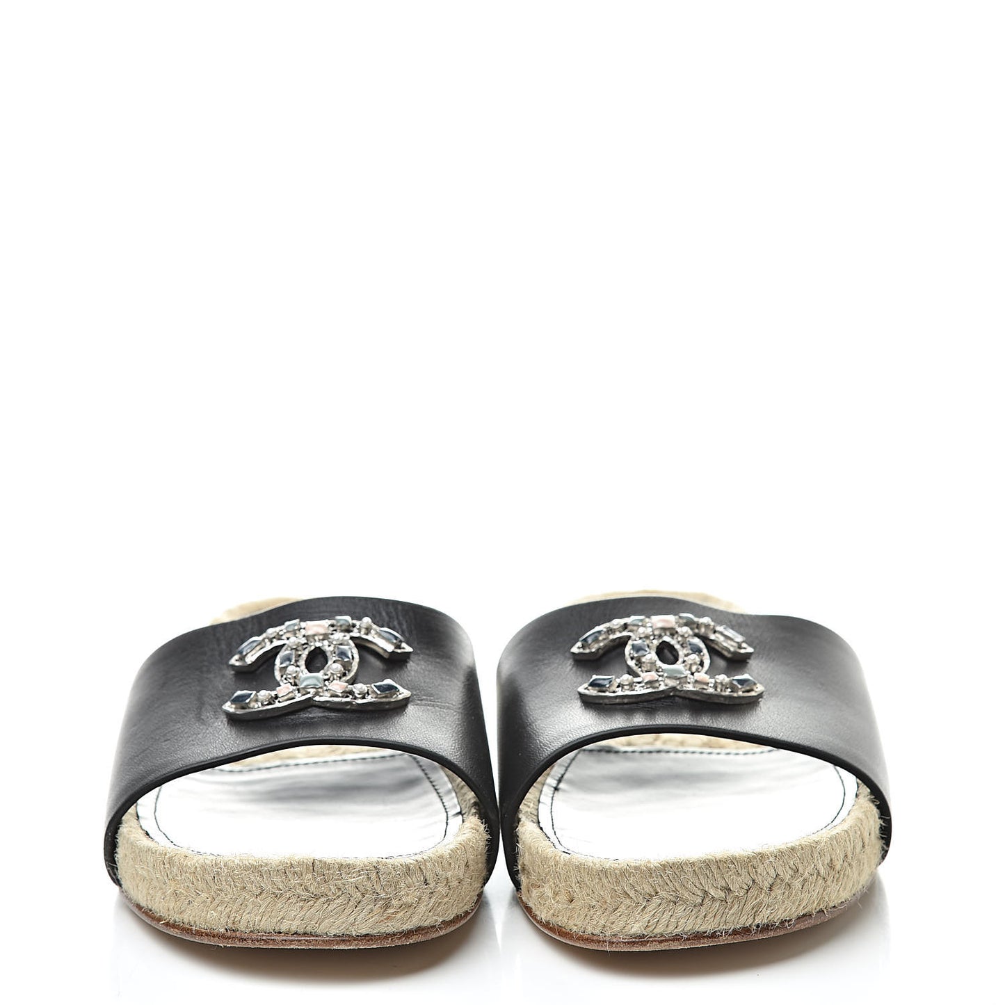 Calfskin Gripoix CC Espadrille Slip On Sandals 37.5 Black