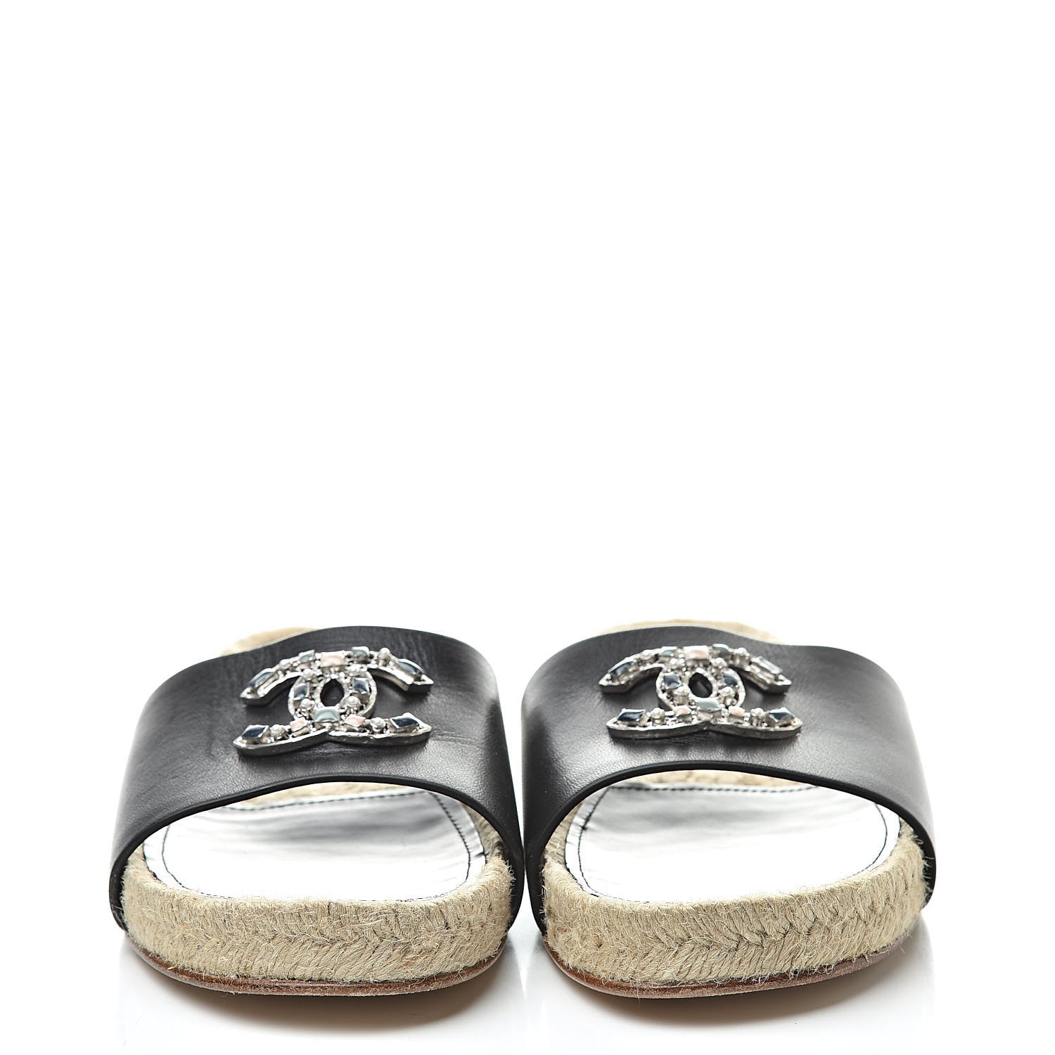 Chanel Calfskin Gripoix CC Espadrille Slip On Sandals 37.5 Black 2 of 11