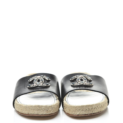 Chanel Calfskin Gripoix CC Espadrille Slip On Sandals 37.5 Black 2 of 11