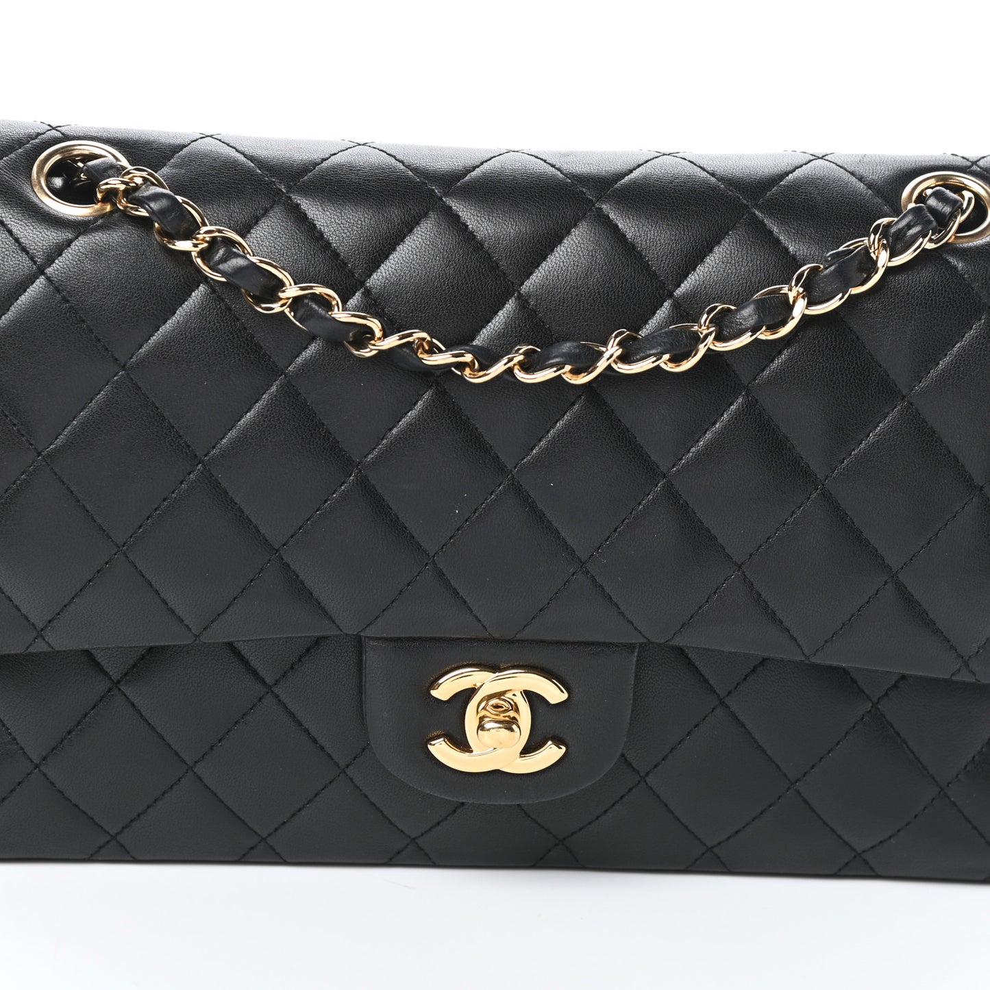 Lambskin Quilted Medium Double Flap Black