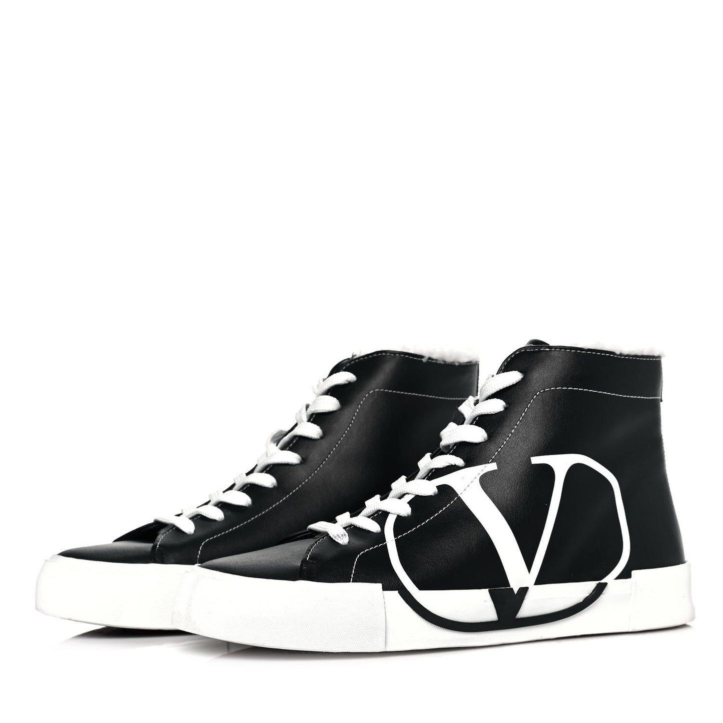 Calfskin Shearling VLTN High Top Sneakers 39 Black