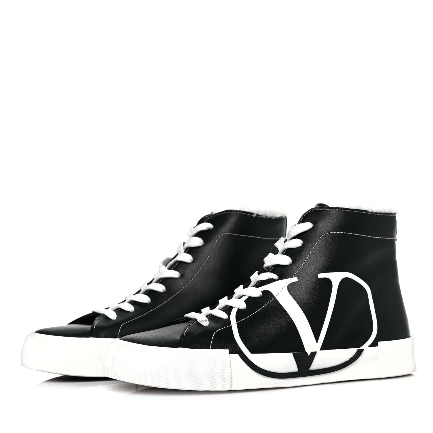 Valentino Garavani Calfskin Shearling VLTN High Top Sneakers 39 Black 3 of 10