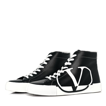 Valentino Garavani Calfskin Shearling VLTN High Top Sneakers 39 Black 3 of 10