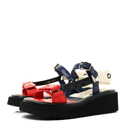 Chanel Lambskin Logo Platform Sandals 35.5 Red Black Ivory Navy Blue 3 of 9