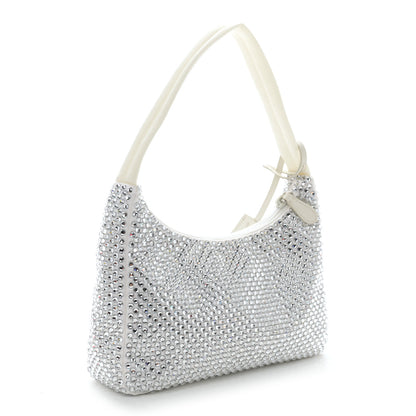Prada Satin Crystal Mini Re-Edition 2000 Bag White 3 of 10