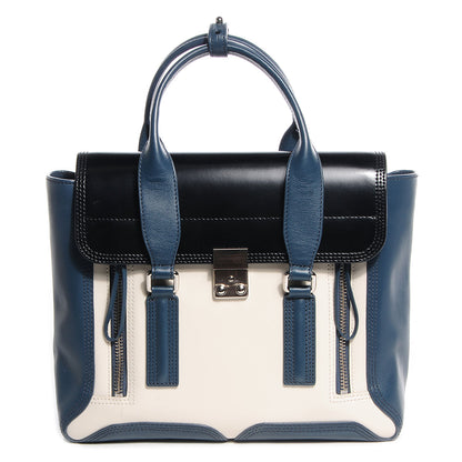 3.1 Phillip Lim 3.1 Leather Colorblock Medium Pashli Satchel Steel Off White 1 of 12