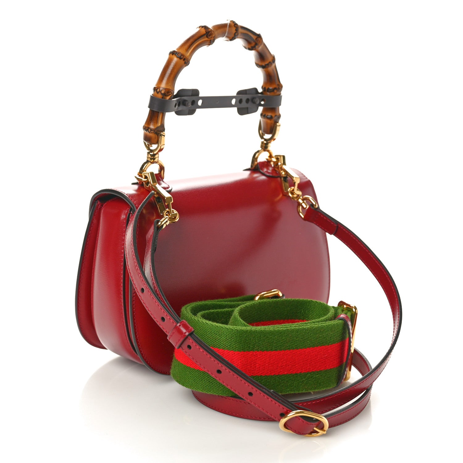Gucci Boarded Dyana Lux Calfskin Web Small Bamboo 1947 Top Handle Bag Red 3 of 10