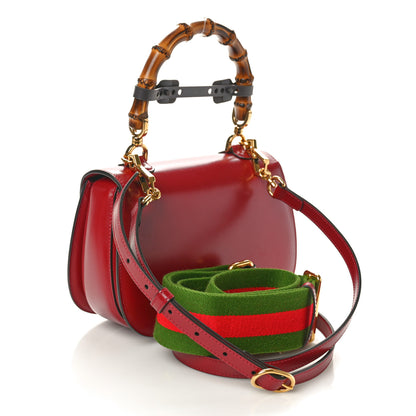 Gucci Boarded Dyana Lux Calfskin Web Small Bamboo 1947 Top Handle Bag Red 3 of 10