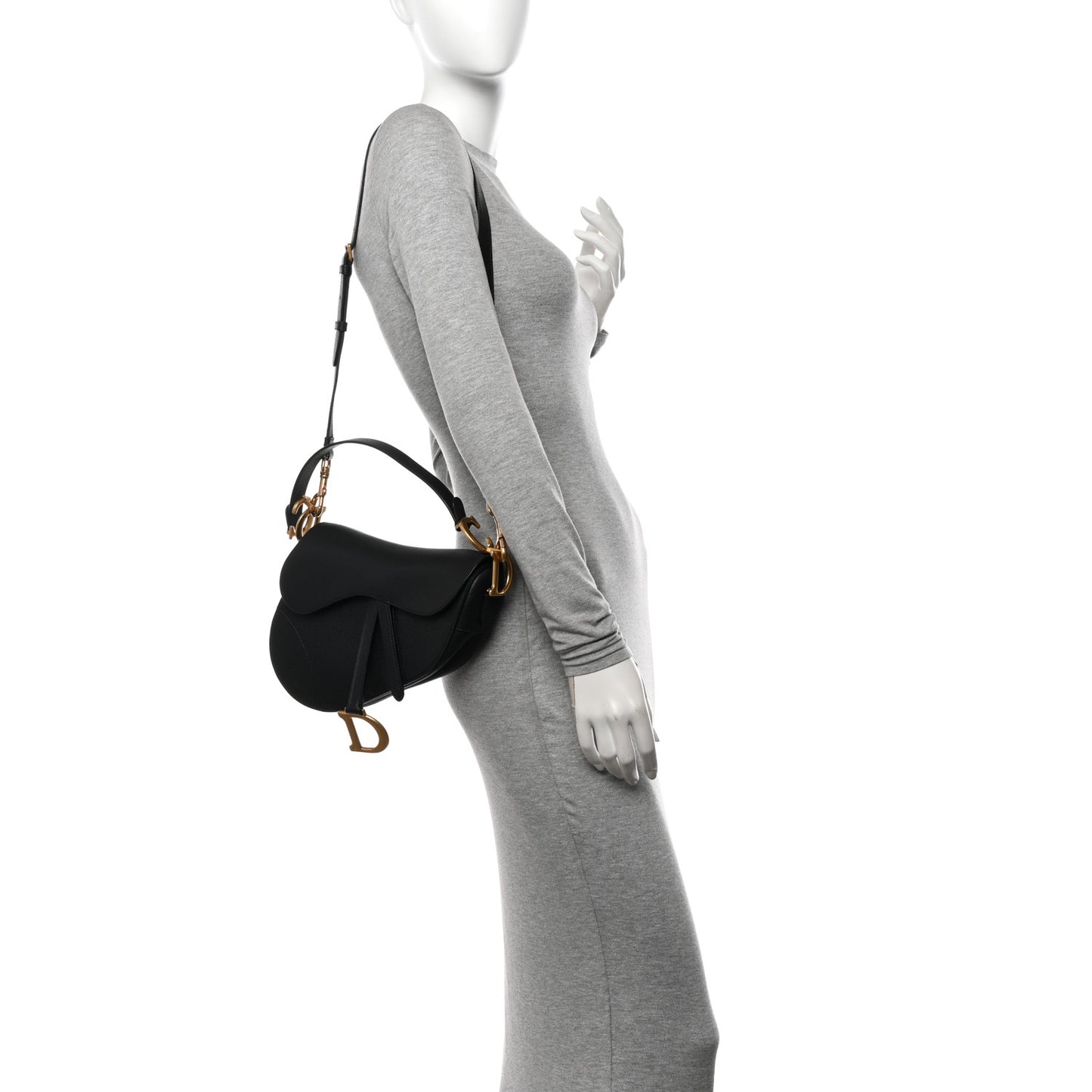 Grained Calfskin Saddle Bag With Strap Black