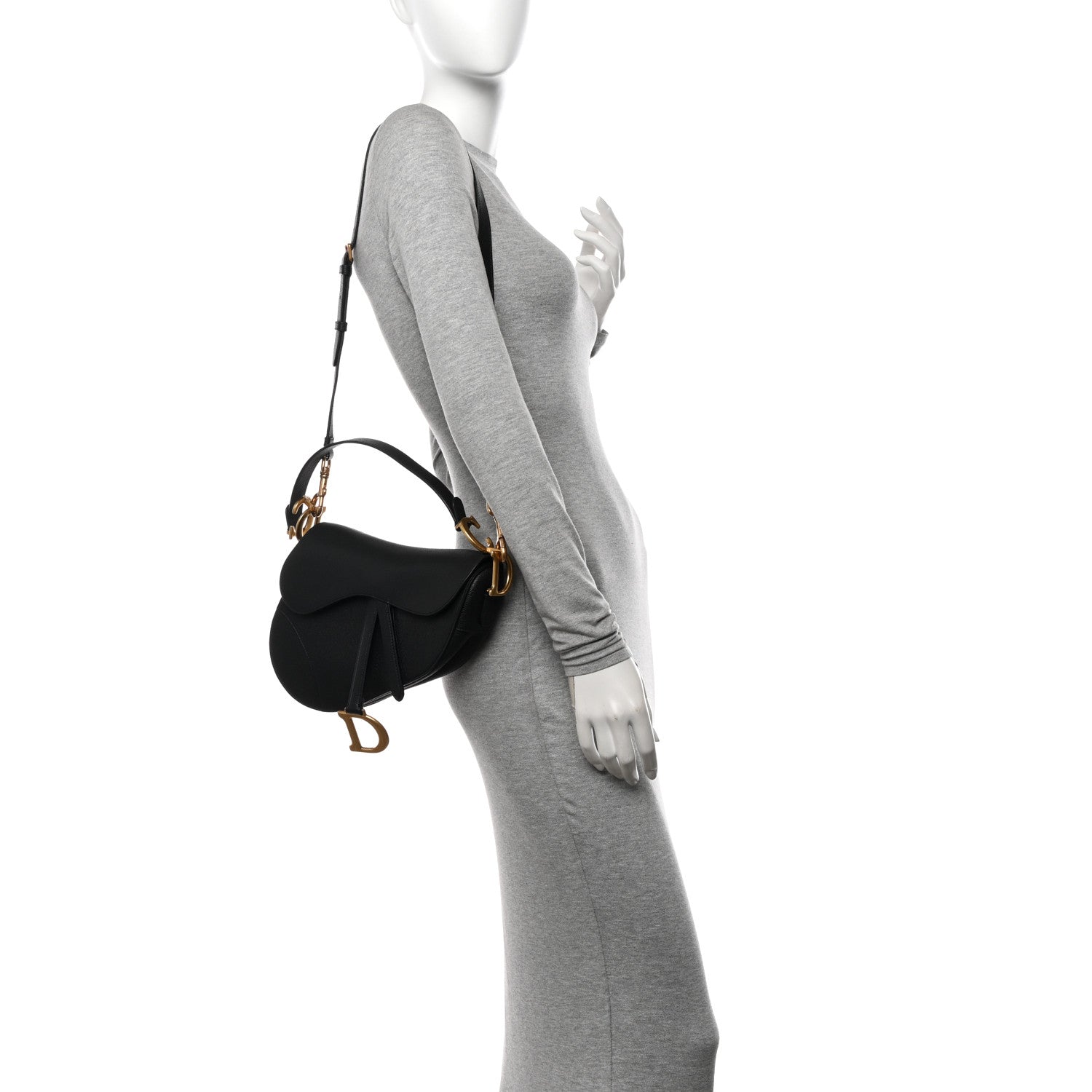 Christian Dior Grained Calfskin Saddle Bag With Strap Black 2 of 10