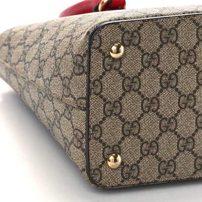 Gucci GG Supreme Monogram Moon Calfskin Small Zip Top Tote Beige Ebony Hibiscus Red New Rosette 8 of 9