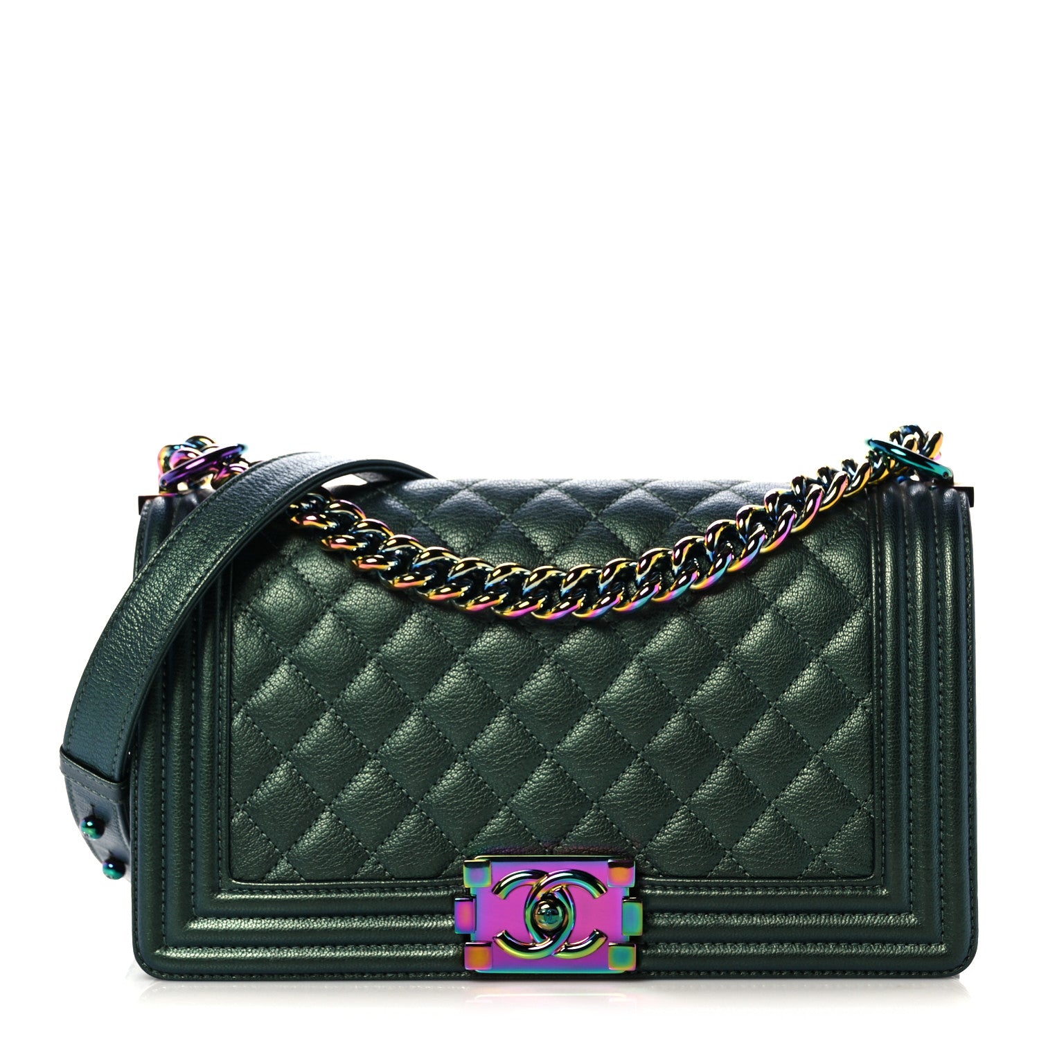 Chanel Iridescent Goatskin Quilted Medium Boy Flap Green 1 of 13