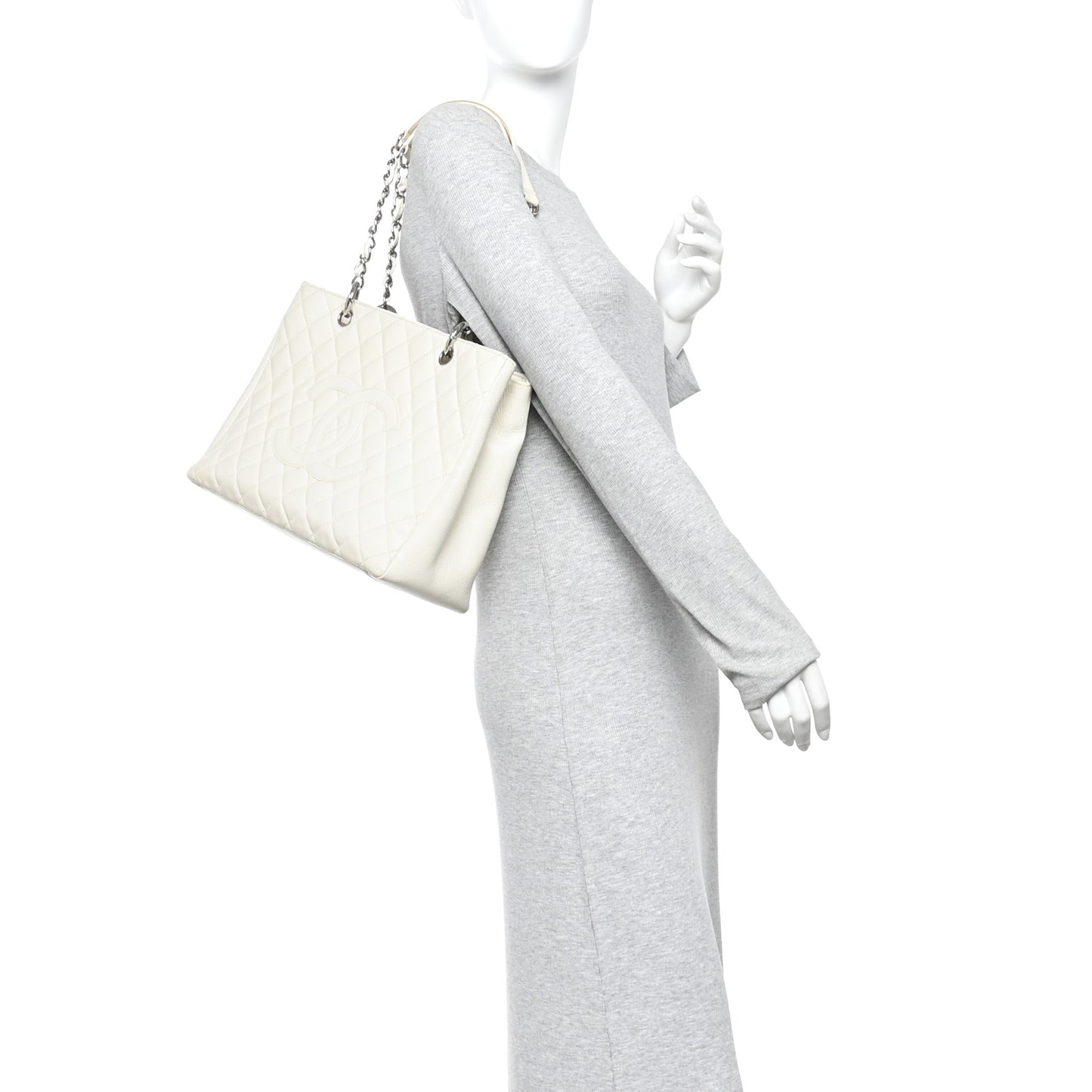 Caviar Quilted Grand Shopping Tote GST White